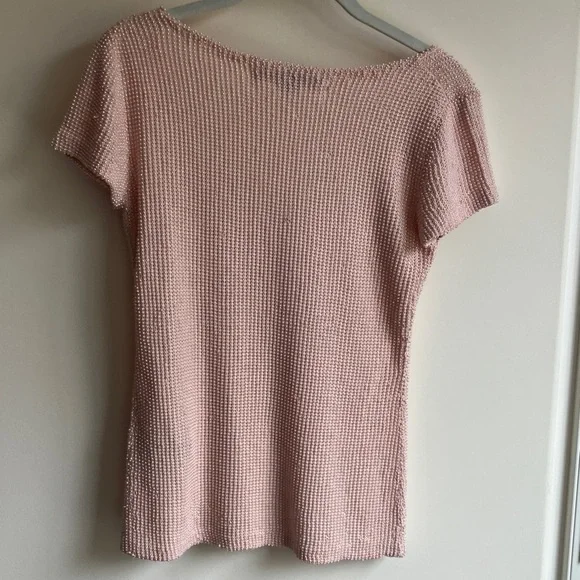 RALPH LAUREN Light Pink Silk Beaded Short Sleeve Top Women’s Size M - Picture 5 of 7